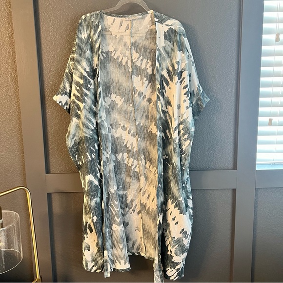BRYN WALKER • Ezra wave blue tie dye lightweight kimono cardigan • 3x - Picture 3 of 8